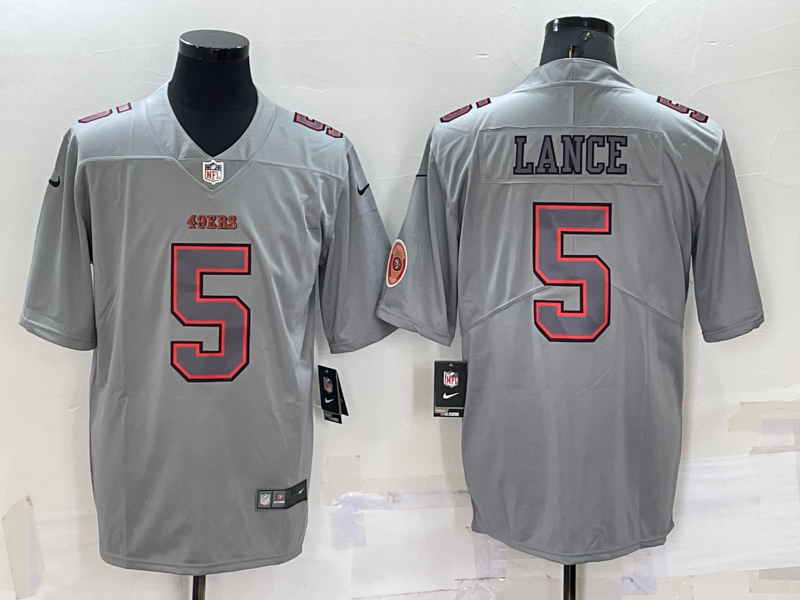 Men's Grey San Francisco 49ers #5 Trey Lance With Patch Atmosphere Fashion Stitched Jersey